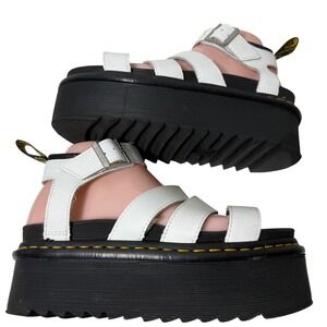Dr. Martens Blaire Quad White Leather Platform Sandals Womens 7 Buckle Glads